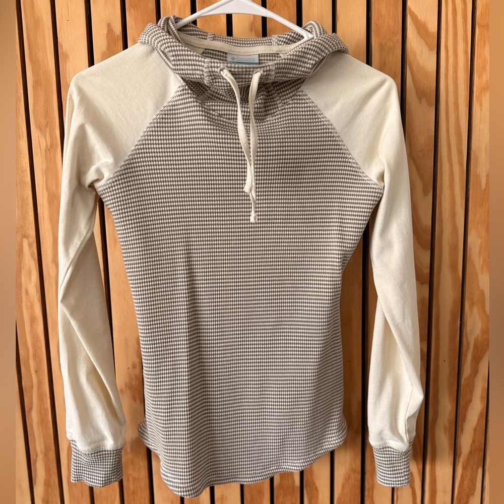 COLUMBIA Cream Hooded Long Sleeve Top - XS